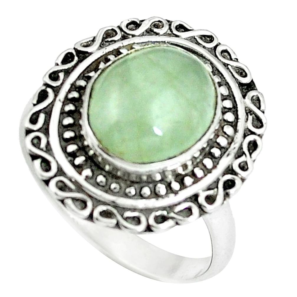 Natural green prehnite 925 sterling silver ring jewelry size 8 m78887