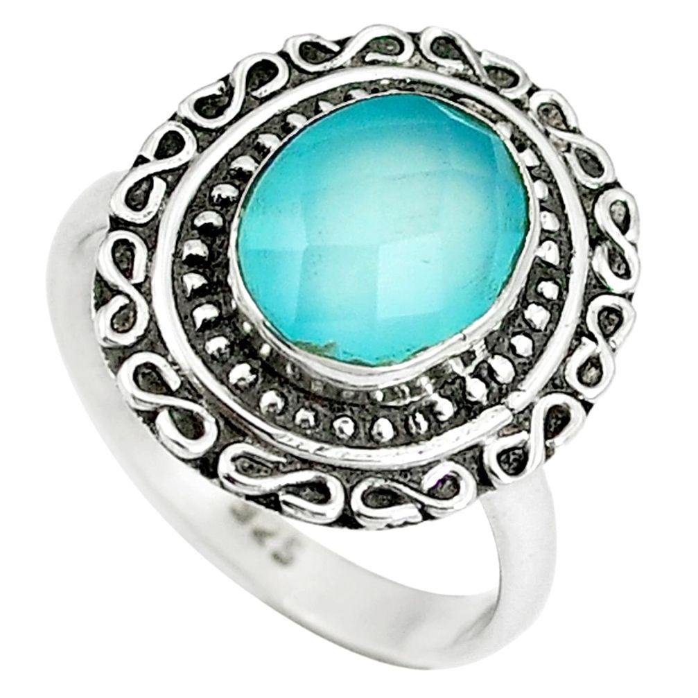 925 sterling silver natural aqua chalcedony ring jewelry size 7 m78891