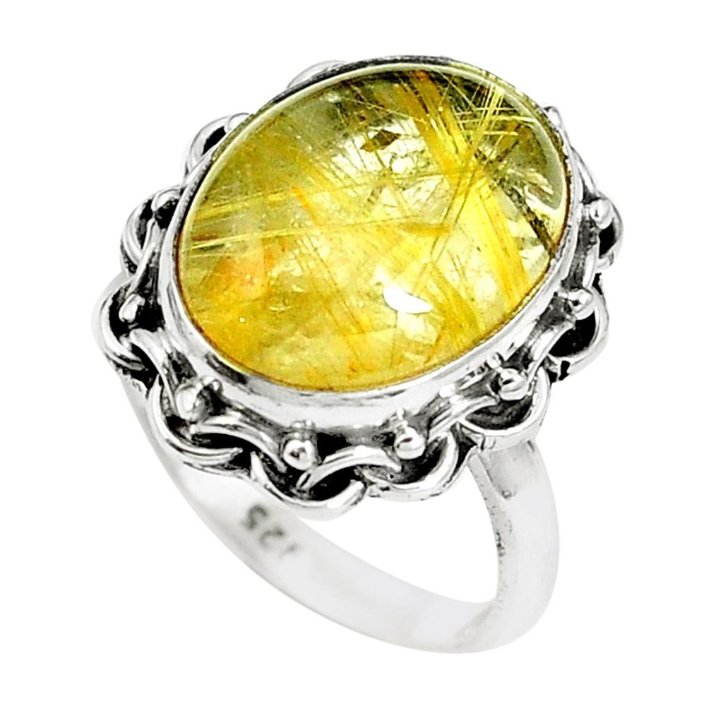 Natural golden tourmaline rutile 925 sterling silver ring size 6 m78952