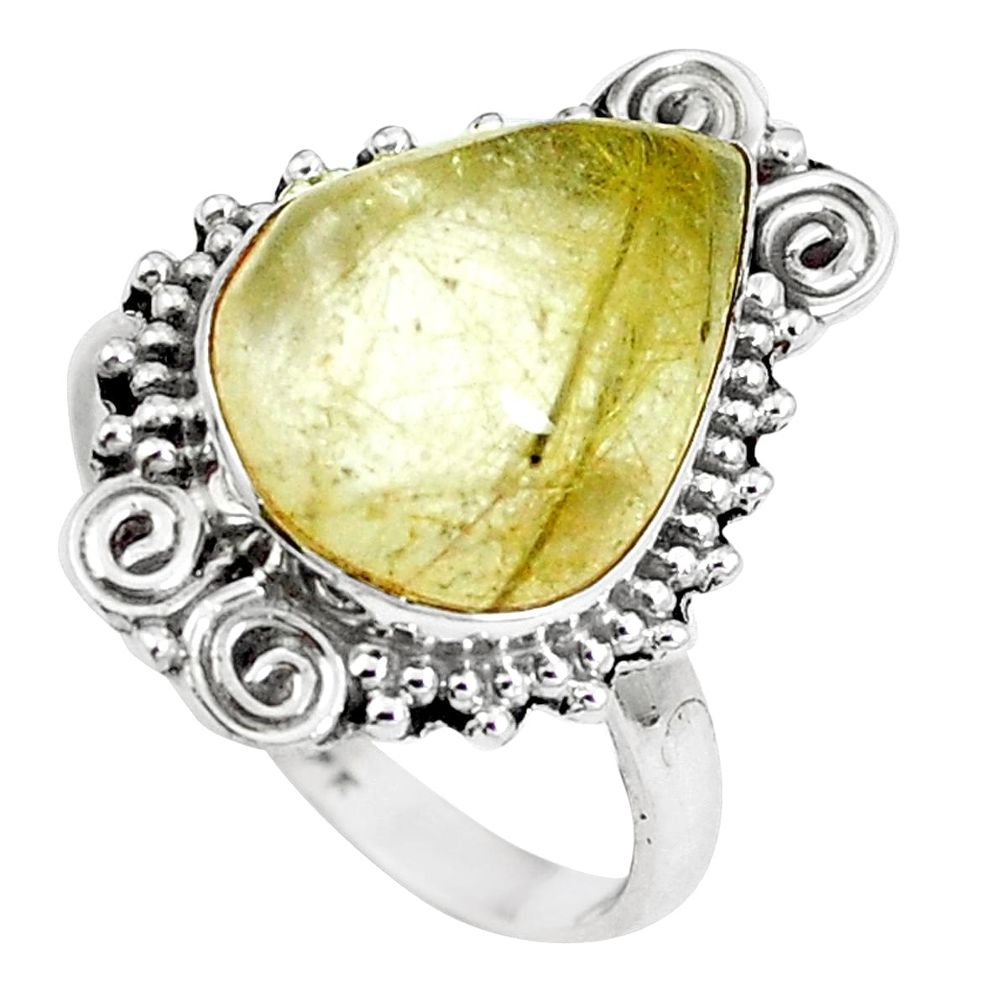 Natural golden tourmaline rutile 925 silver ring jewelry size 8.5 m78953
