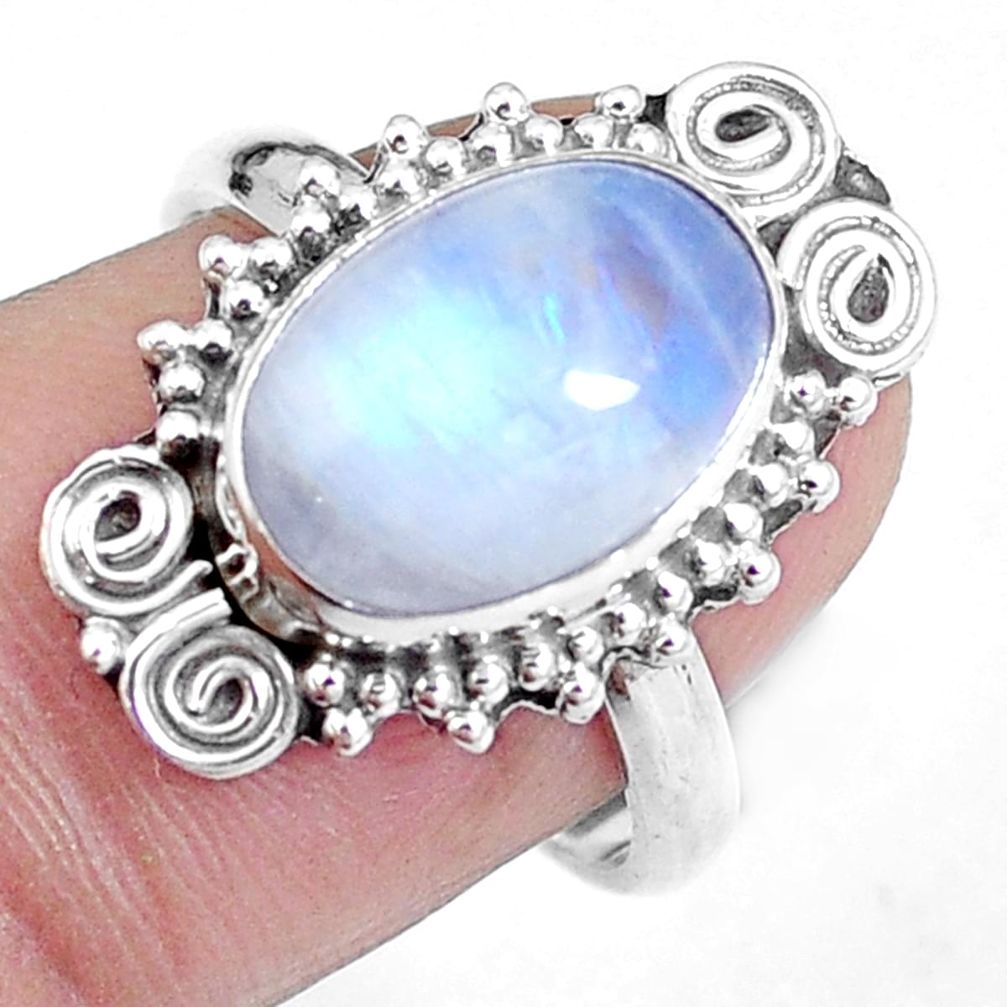 Natural rainbow moonstone 925 sterling silver ring jewelry size 7 m78960