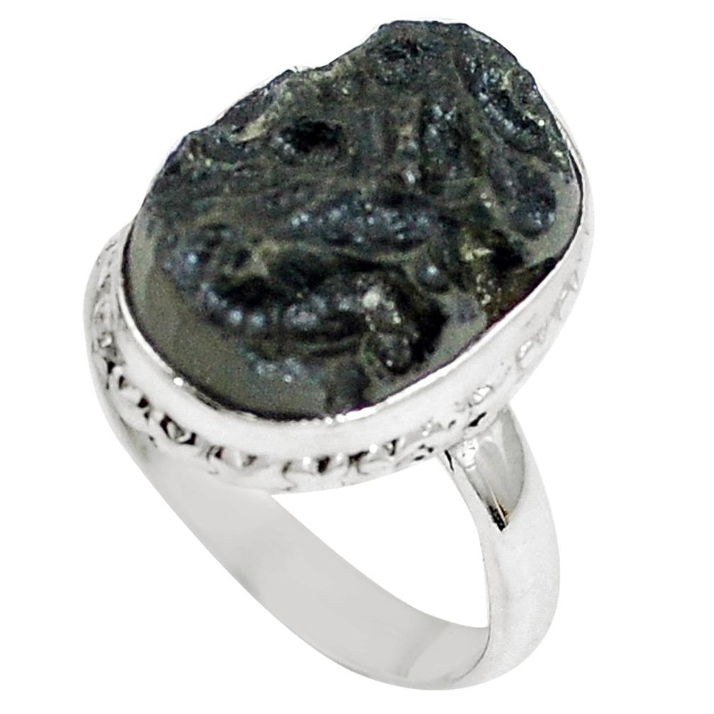 Natural black tektite 925 sterling silver ring jewelry size 8 m78965