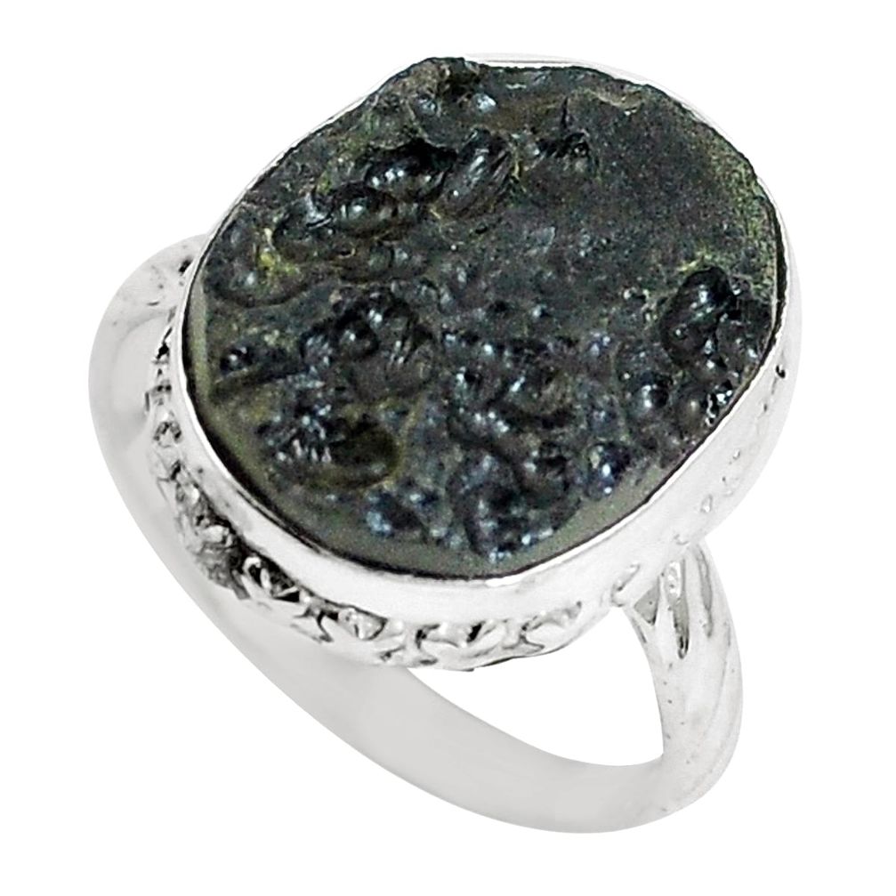 Natural black tektite 925 sterling silver ring jewelry size 8 m78970