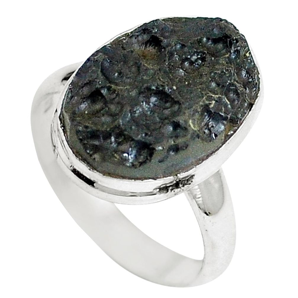 Natural black tektite 925 sterling silver ring jewelry size 8 m78975