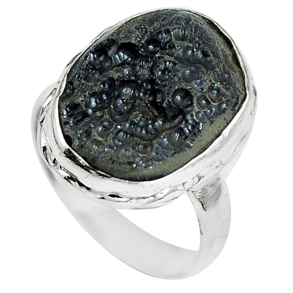 Natural black tektite 925 sterling silver ring jewelry size 8 m78976