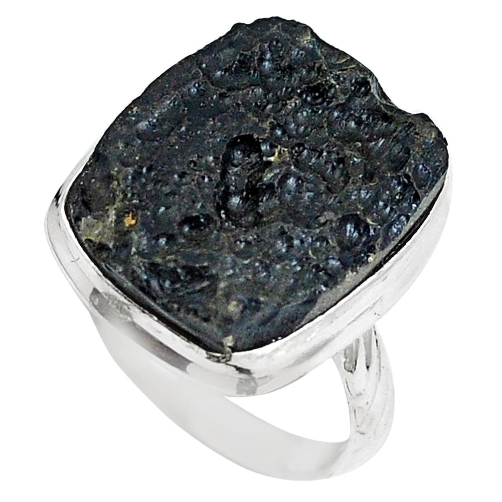 Natural black tektite 925 sterling silver ring jewelry size 7.5 m78978