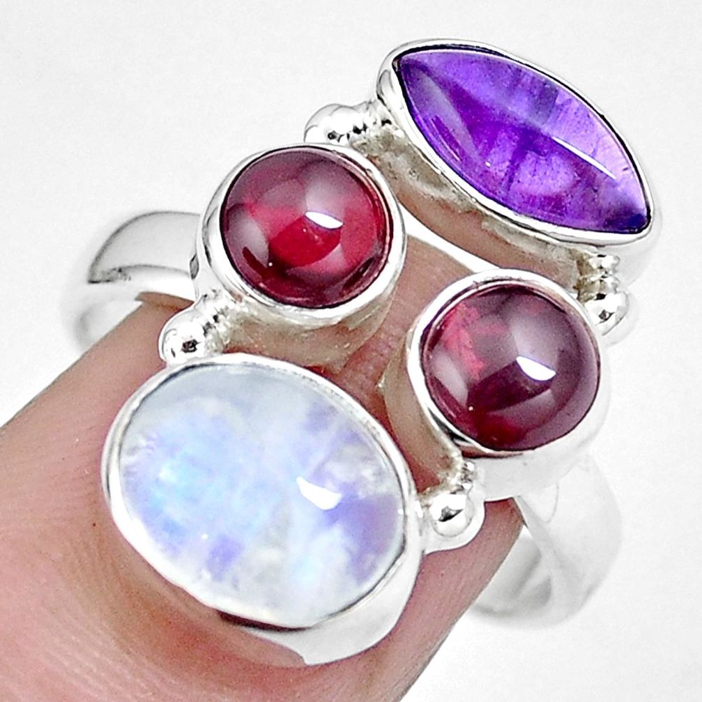 925 sterling silver natural rainbow moonstone amethyst ring size 7 m79029