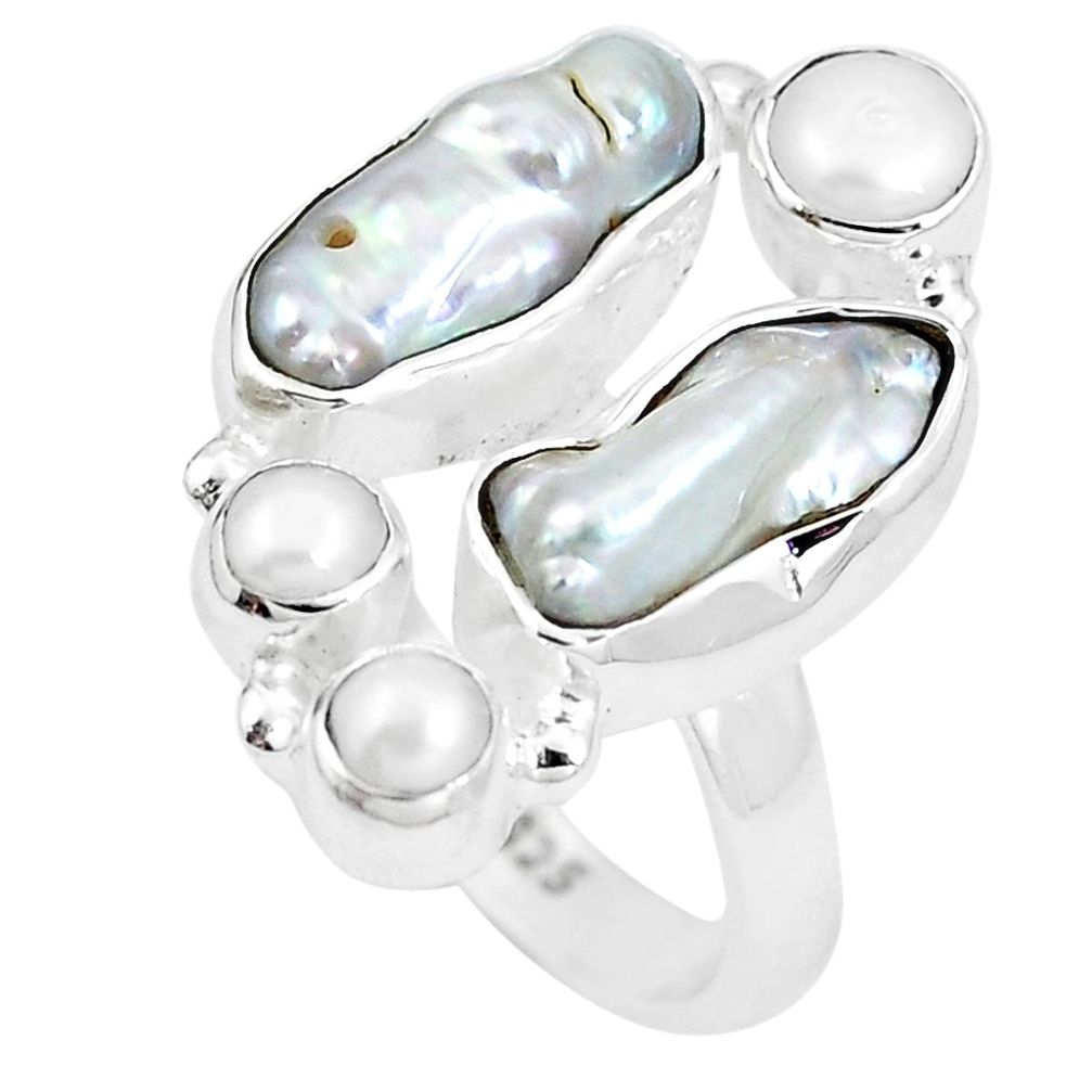 925 sterling silver natural white biwa pearl pearl ring size 6.5 m79060