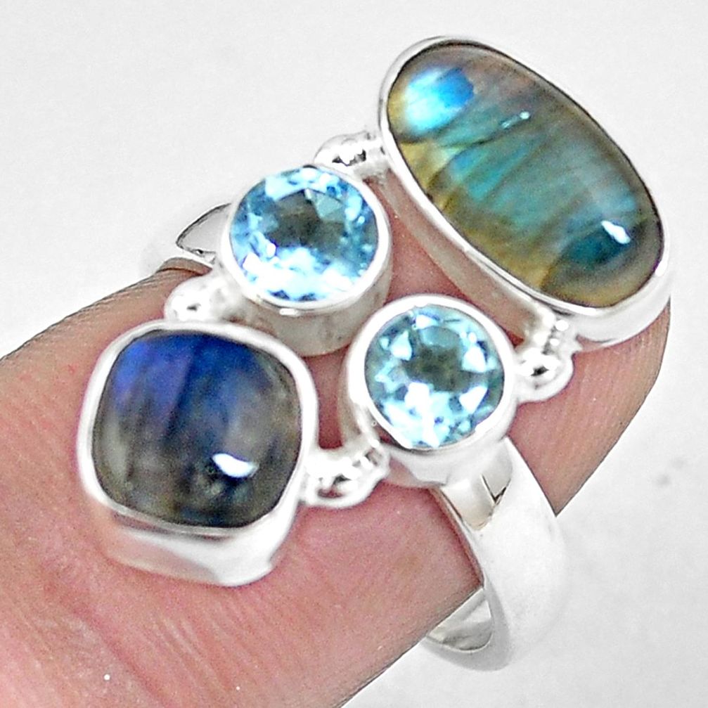 925 silver blue arizona mohave turquoise topaz ring jewelry size 7 m79078