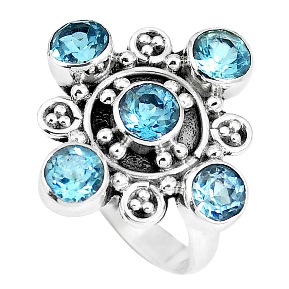 925 sterling silver natural blue topaz round ring jewelry size 8 m79088