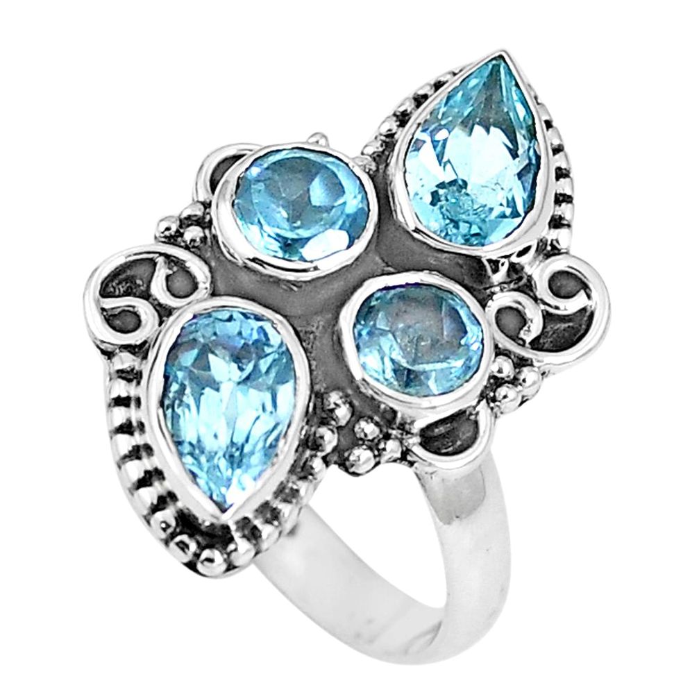 Natural blue topaz 925 sterling silver ring jewelry size 7.5 m79155