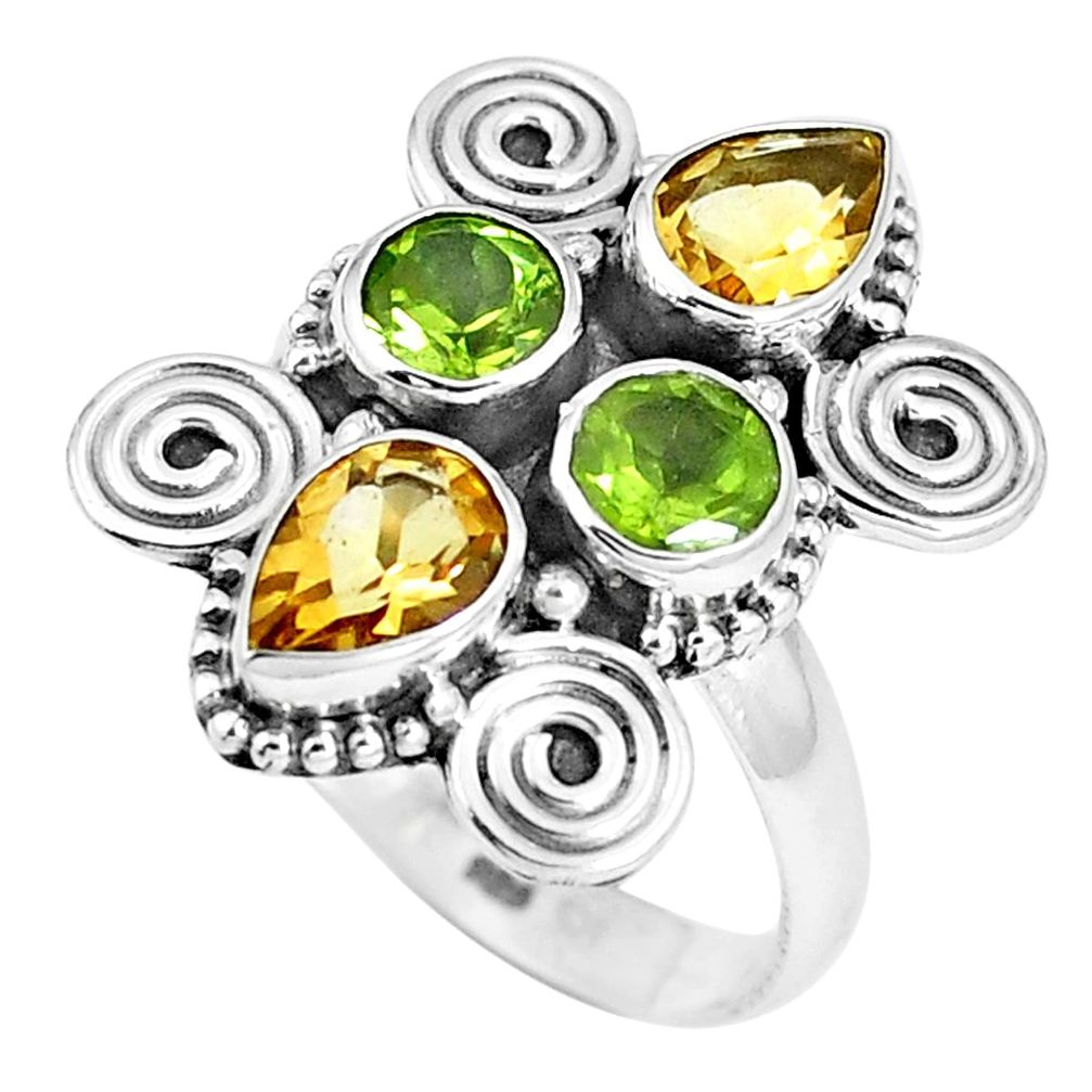 Natural yellow citrine peridot 925 sterling silver ring size 7.5 m79161