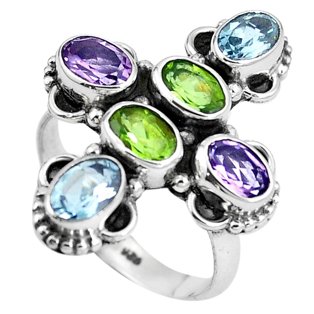 925 silver natural purple amethyst peridot holy cross ring size 7 m79171