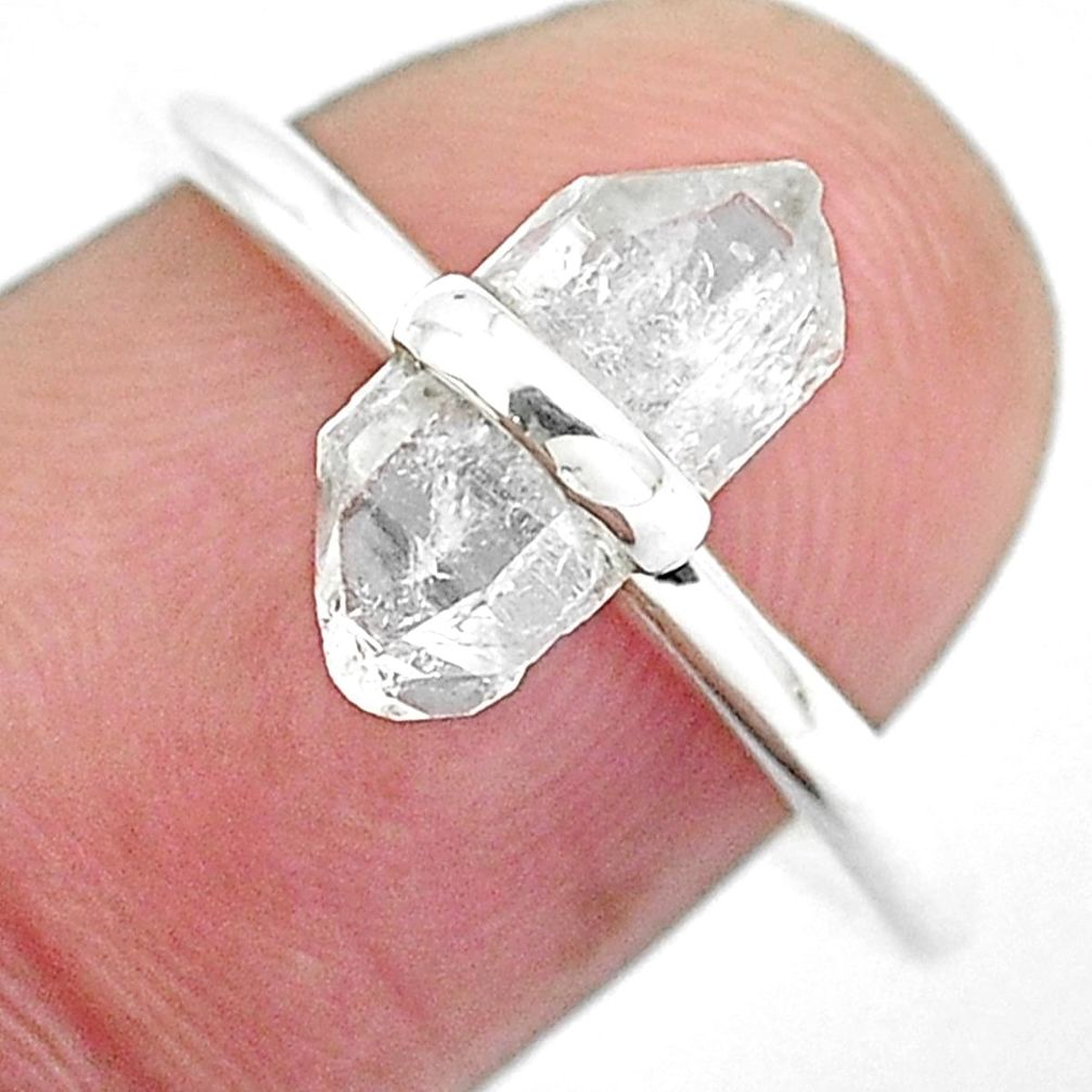 Natural white herkimer diamond 925 sterling silver ring size 8 m79290