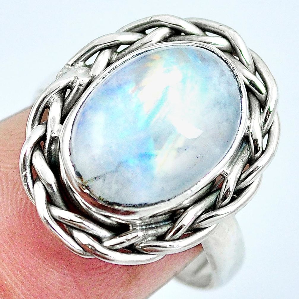 Natural rainbow moonstone 925 sterling silver ring jewelry size 7.5 m79841