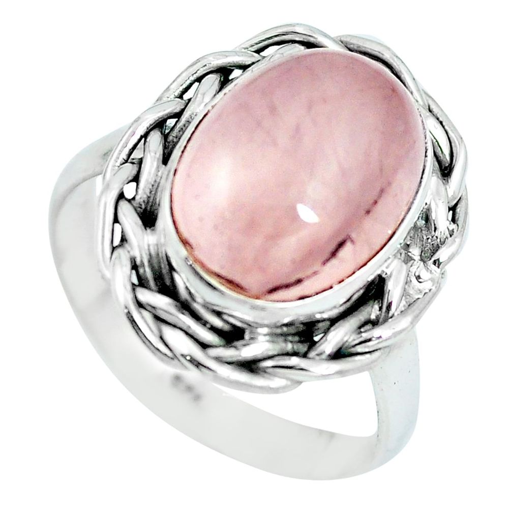 Natural pink rose quartz 925 sterling silver ring jewelry size 8 m79856