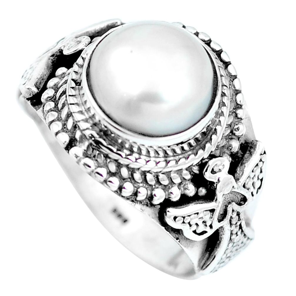 Natural white pearl 925 sterling silver ring jewelry size 7.5 m79861