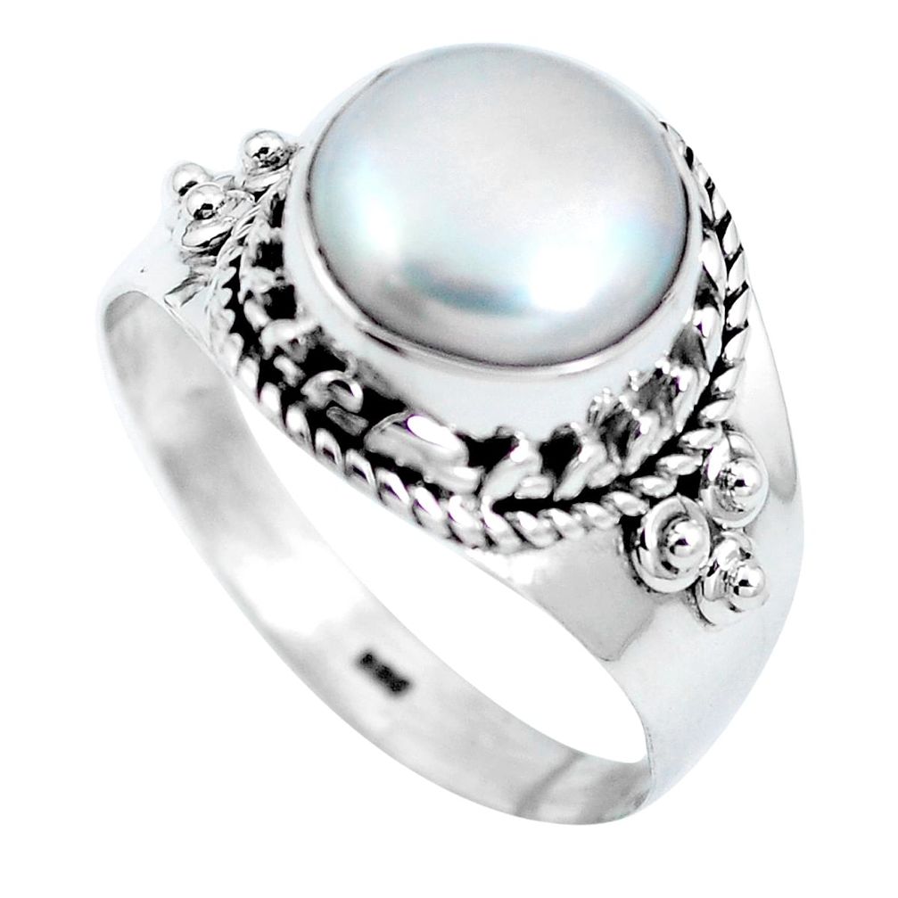 Natural white pearl 925 sterling silver ring jewelry size 9.5 m79862