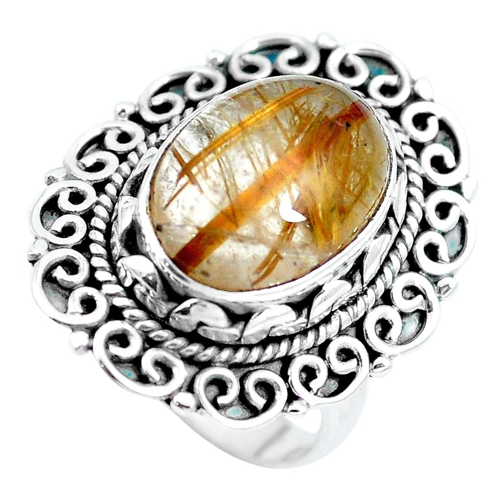 Natural golden tourmaline rutile 925 sterling silver ring size 7 m79865