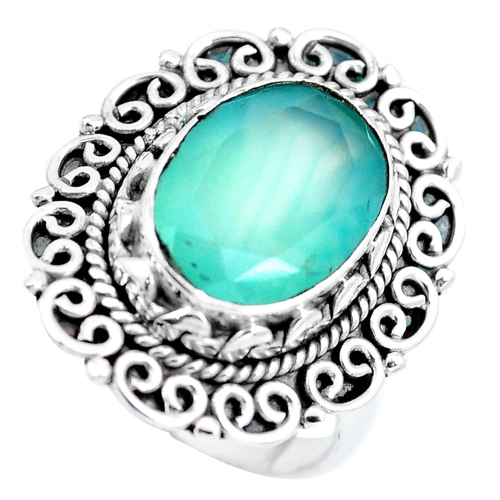 Natural aqua chalcedony 925 sterling silver ring jewelry size 8.5 m79871