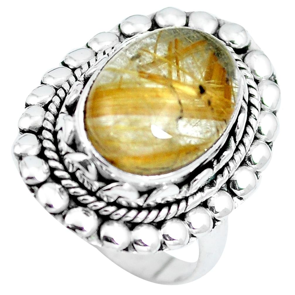 925 sterling silver natural golden tourmaline rutile ring size 8 m79877