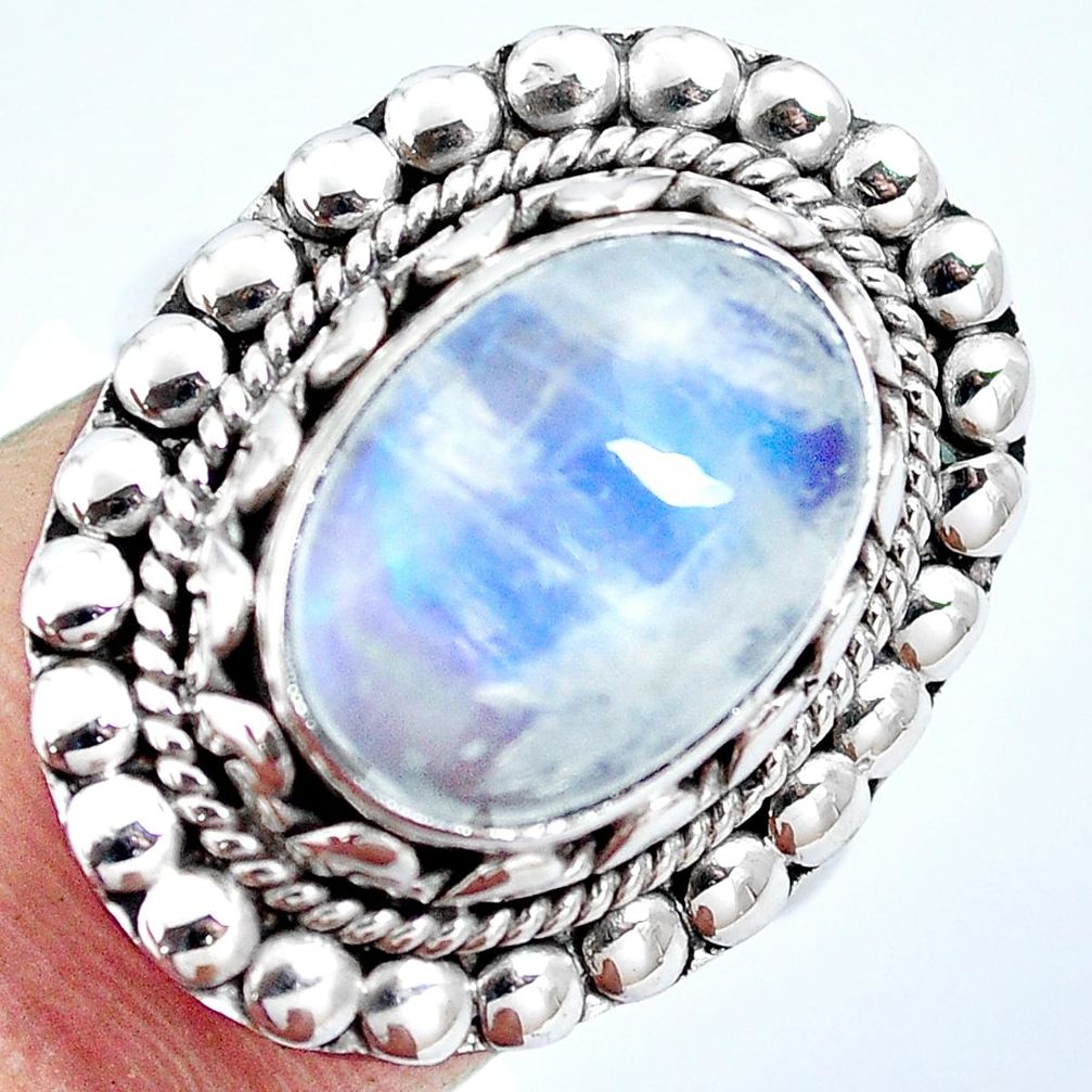 Natural rainbow moonstone 925 sterling silver ring size 7.5 m79879