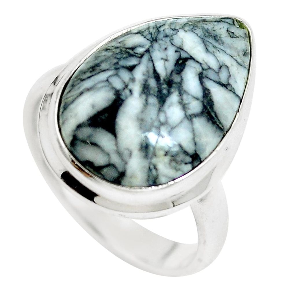 Natural white pinolith 925 sterling silver ring jewelry size 7 m79887