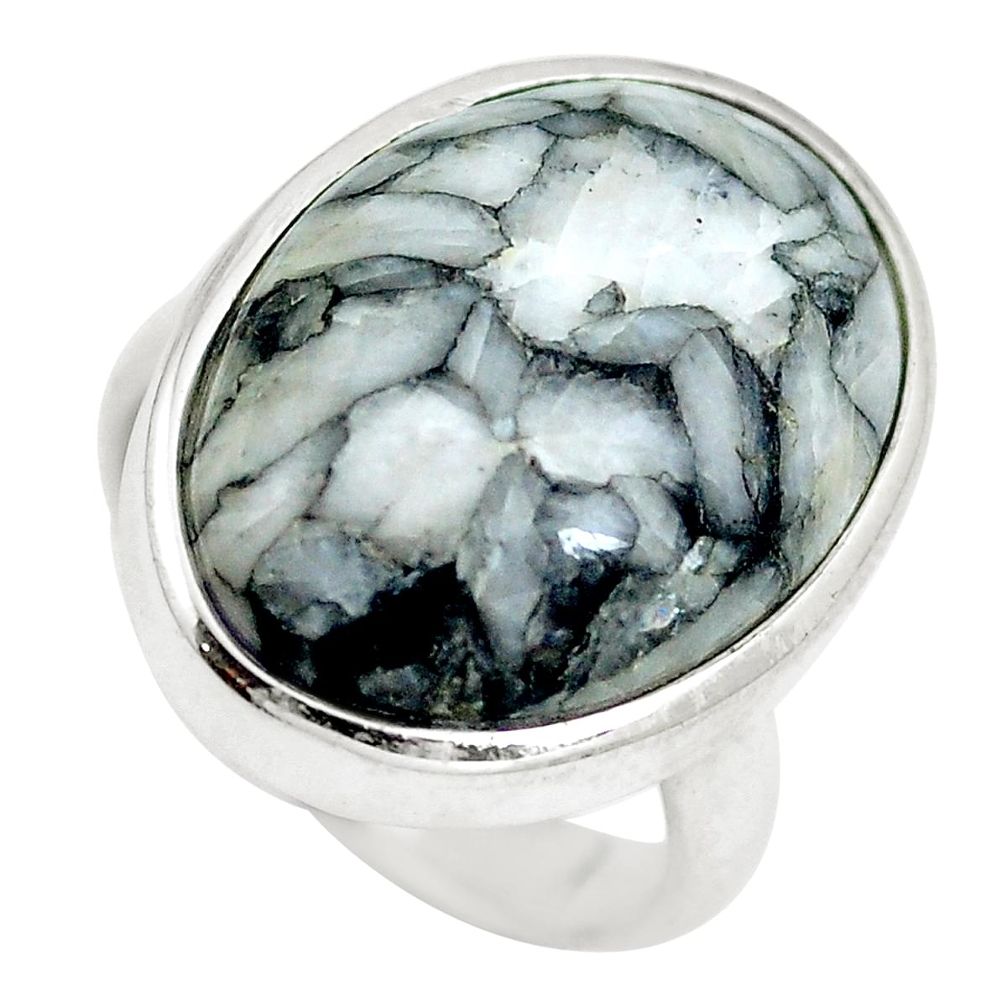 Natural white pinolith 925 sterling silver ring jewelry size 6 m79889