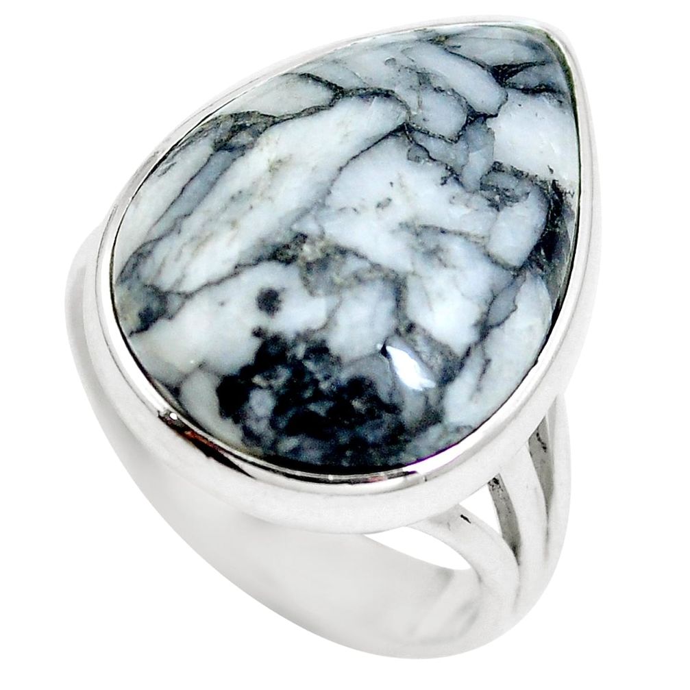 Natural white pinolith 925 sterling silver ring jewelry size 8 m79892