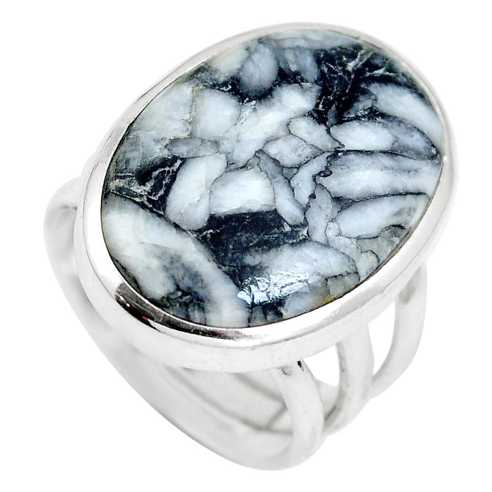 Natural white pinolith 925 sterling silver ring jewelry size 7 m79893