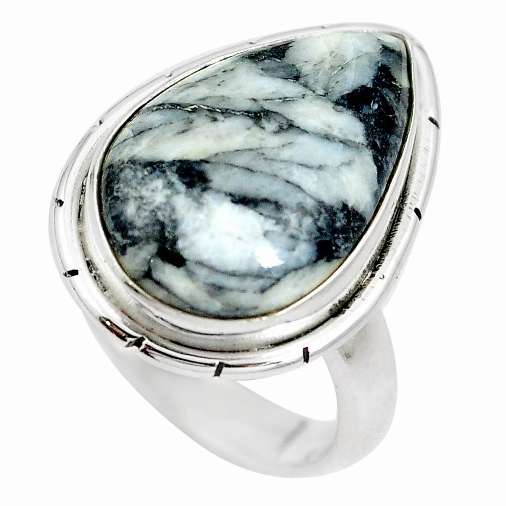 Natural white pinolith 925 sterling silver ring jewelry size 7 m79897