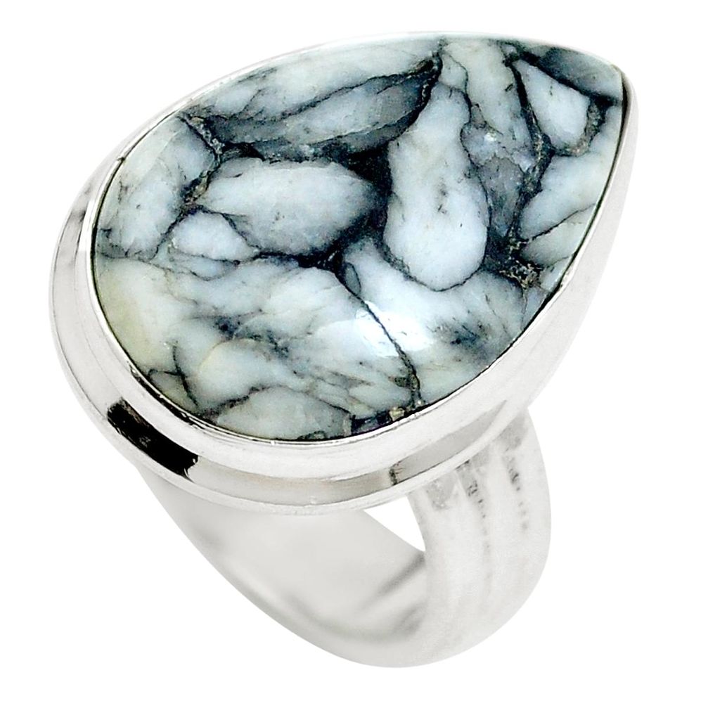 Natural white pinolith 925 sterling silver ring jewelry size 6 m79899