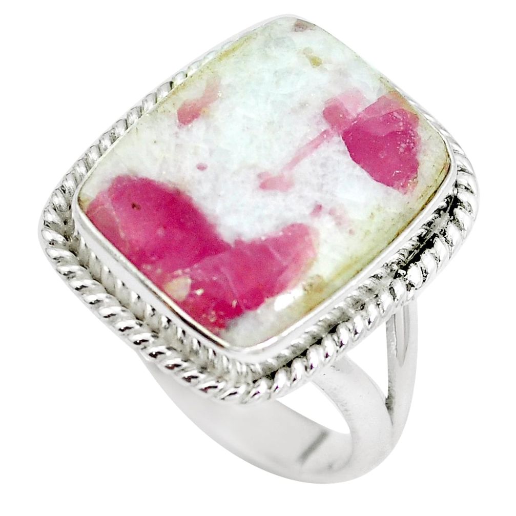 Natural pink tourmaline in quartz 925 silver ring jewelry size 7.5 m79912