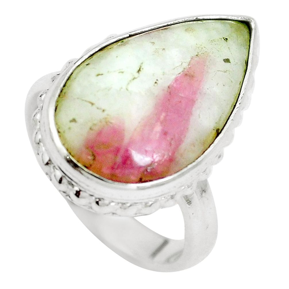 925 silver natural pink tourmaline in quartz pear shape ring size 6 m79916