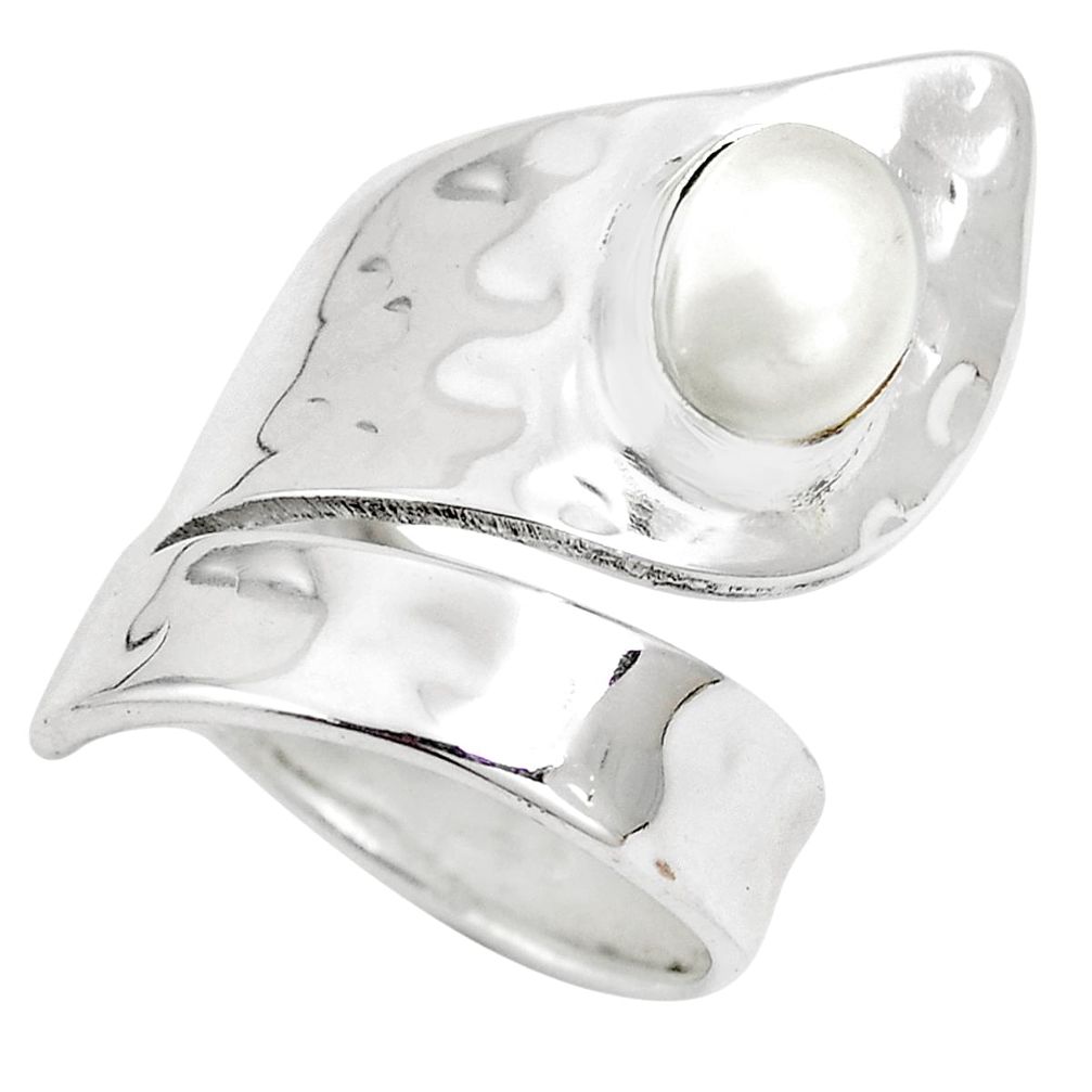 Natural white pearl 925 sterling silver adjustable ring jewelry size 5 m80430