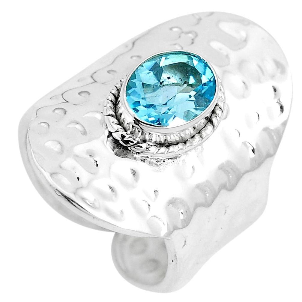 Natural blue topaz 925 sterling silver adjustable ring size 7.5 m80462