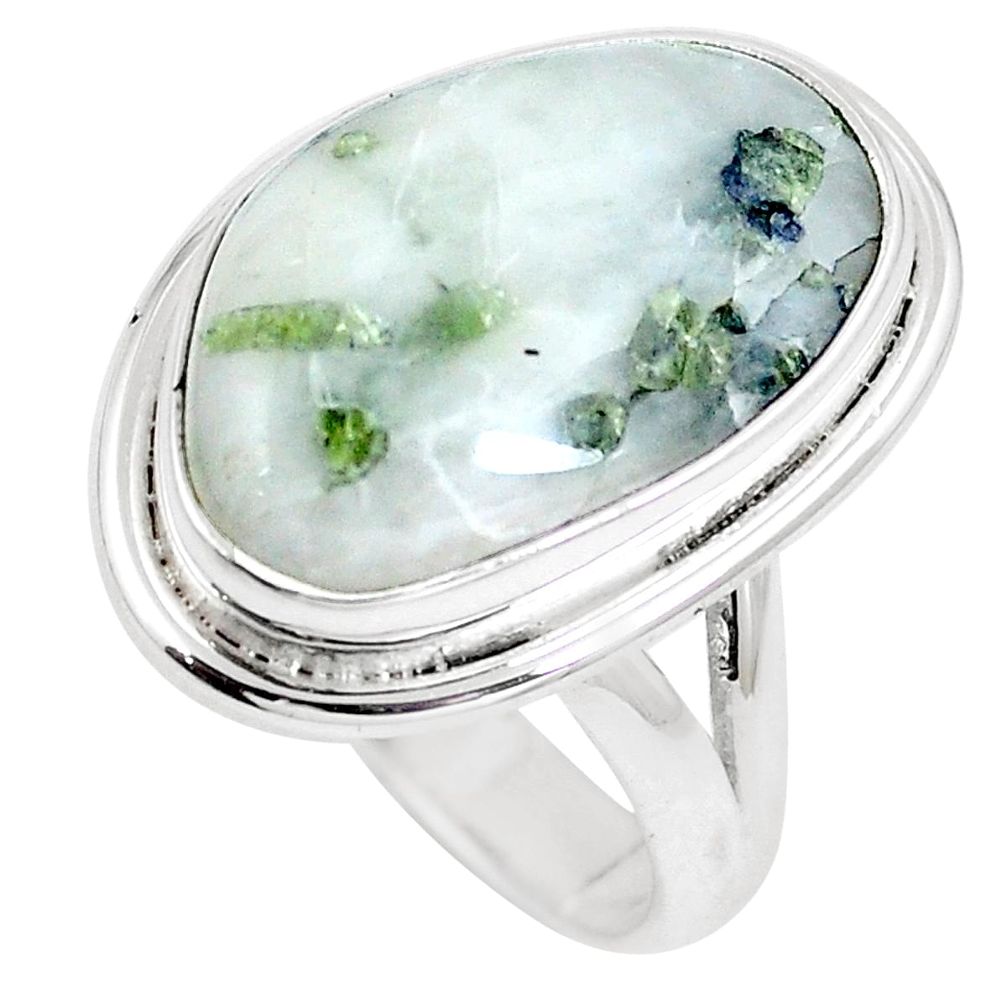 Natural green tourmaline in quartz 925 silver ring size 9.5 m80561