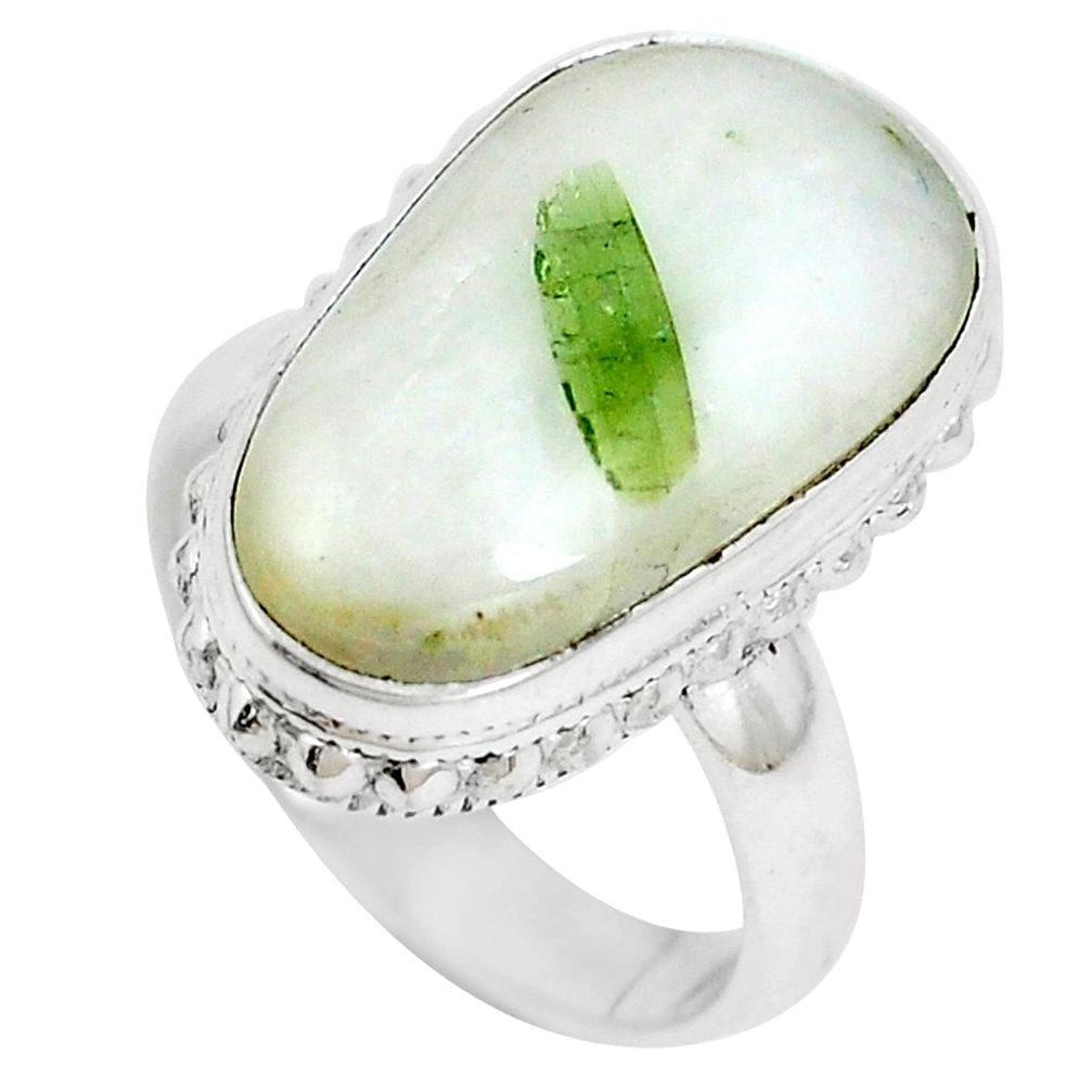 Natural green tourmaline in quartz 925 silver ring jewelry size 6 m80577