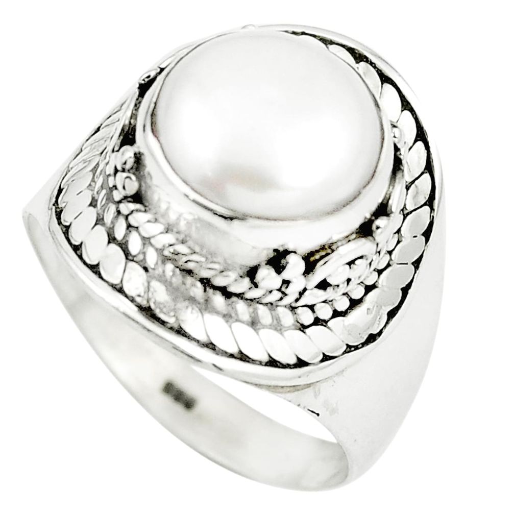 925 sterling silver natural white pearl round ring jewelry size 7 m80595