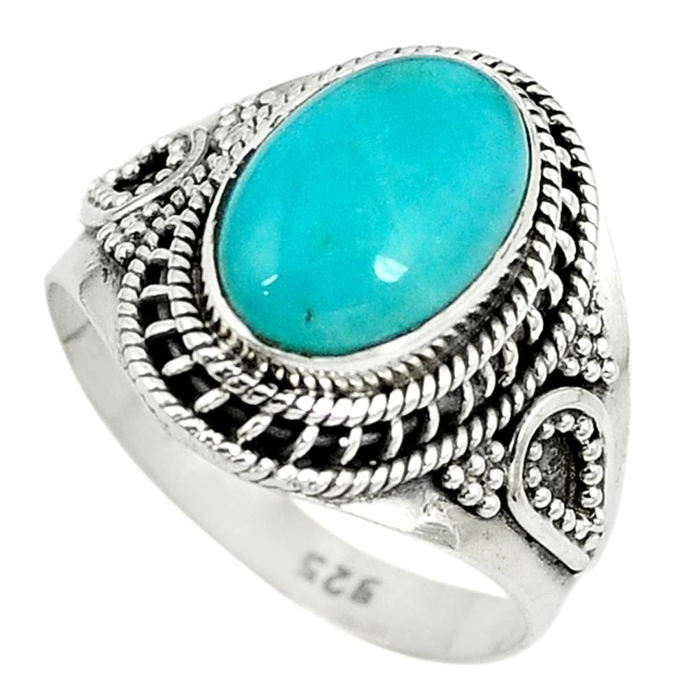 Natural green peruvian amazonite 925 sterling silver solitaire ring size 9 m8083