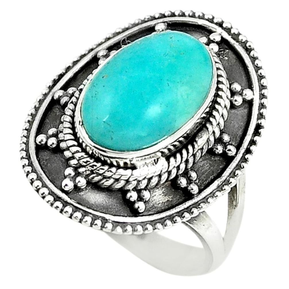 925 sterling silver natural green peruvian amazonite solitaire ring size 7 m8085