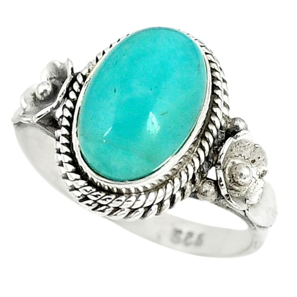 Natural green peruvian amazonite 925 sterling silver solitaire ring size 8 m8086