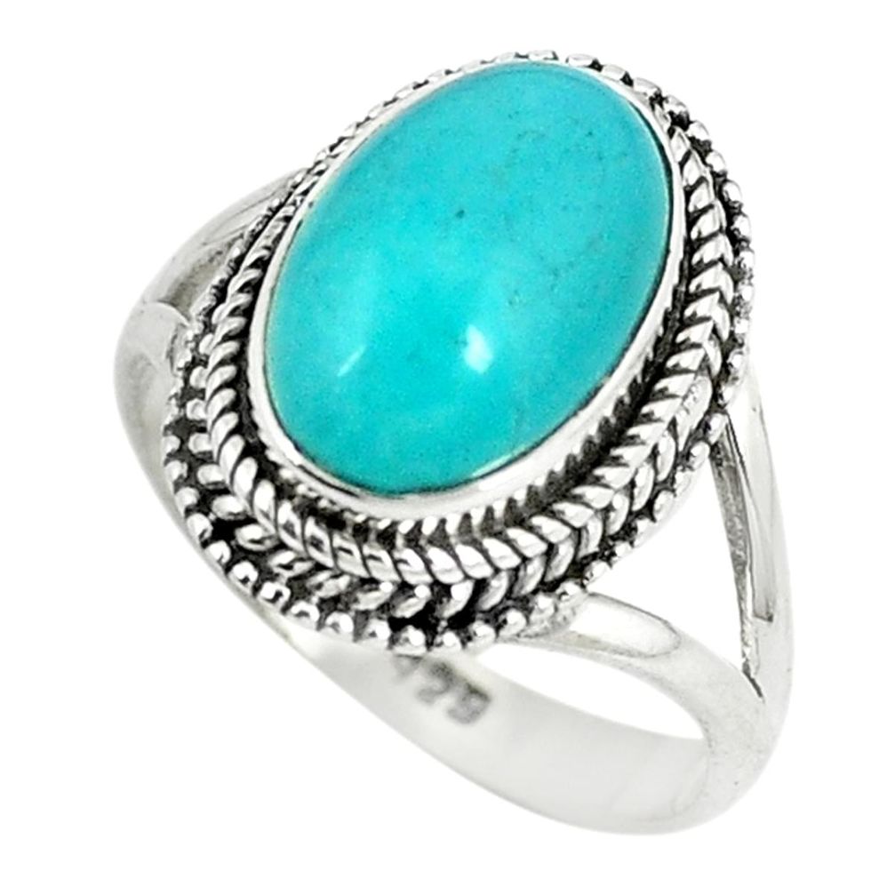 Natural green peruvian amazonite 925 silver solitaire ring size 6.5 m8087