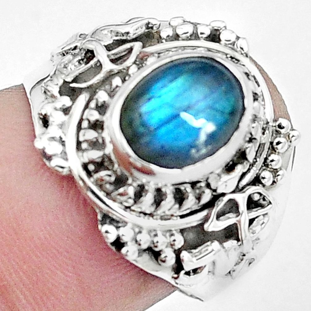 Natural blue labradorite 925 sterling silver ring jewelry size 7 m80881