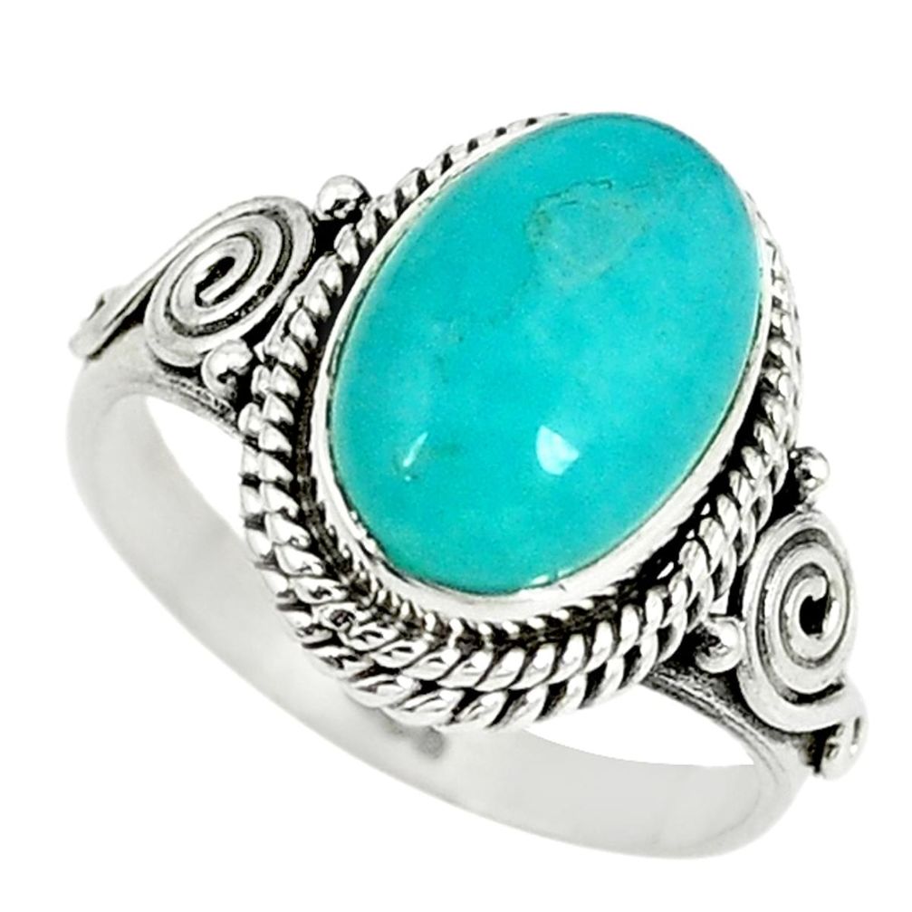 Natural green peruvian amazonite 925 sterling silver solitaire ring size 7 m8089