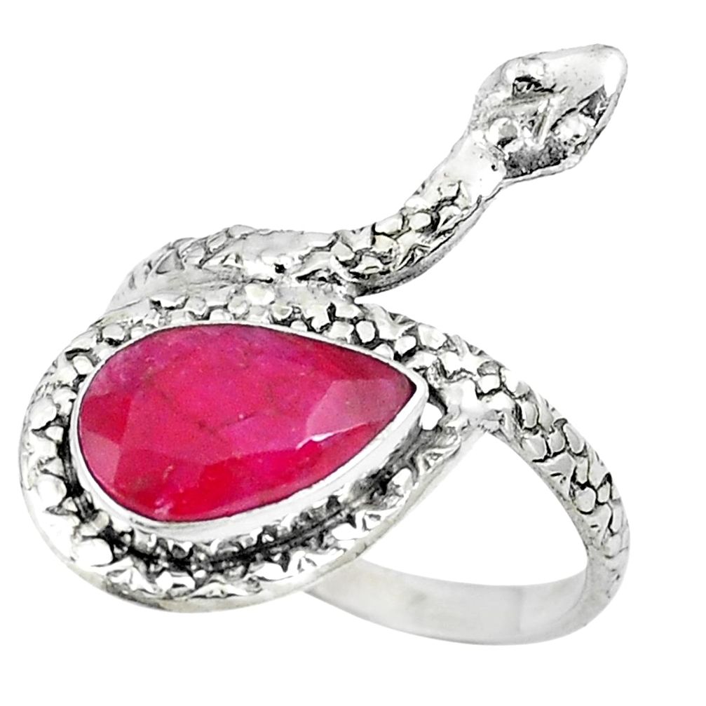 Natural red ruby 925 sterling silver snake ring jewelry size 8.5 m80925