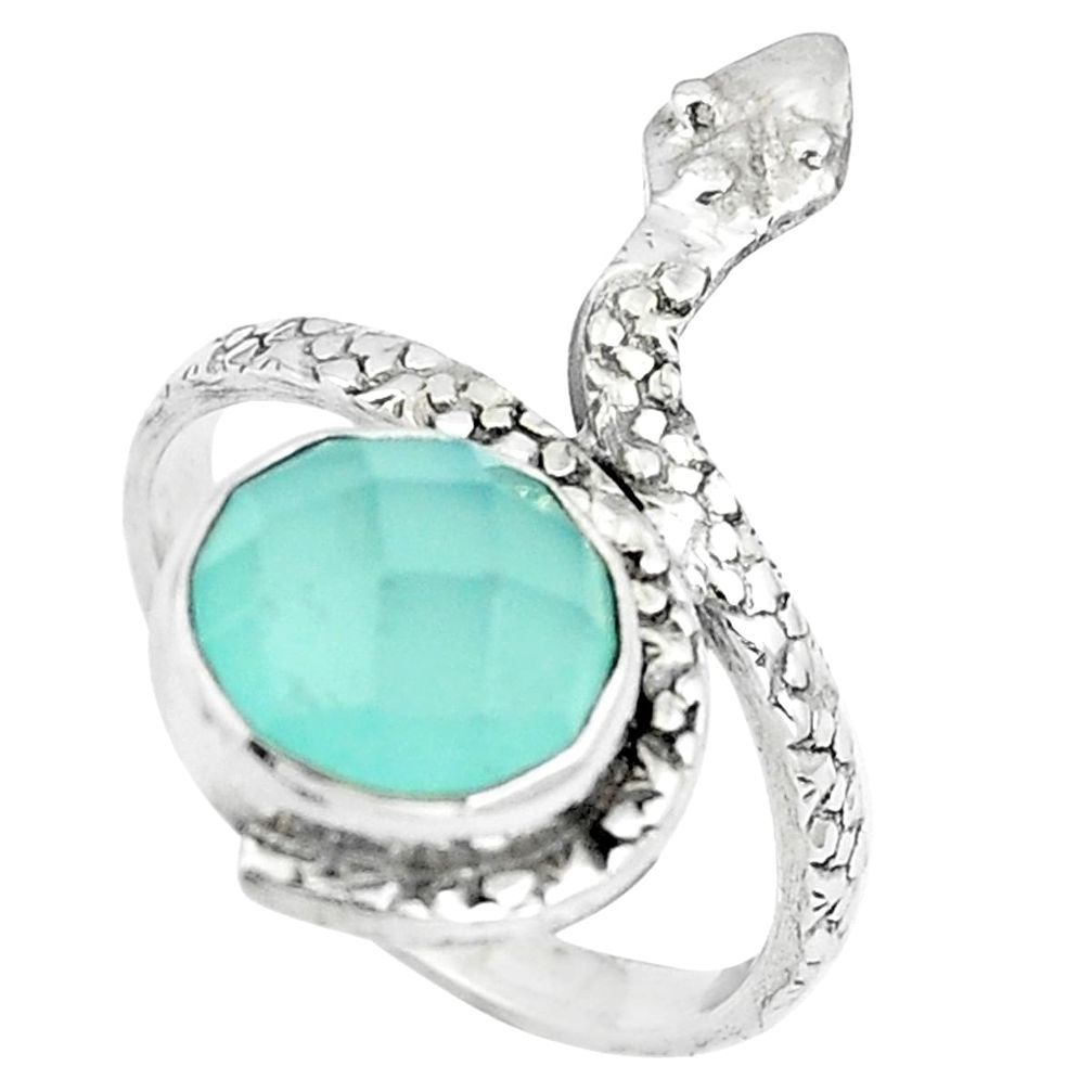 Natural aqua chalcedony 925 sterling silver snake ring size 7 m80928