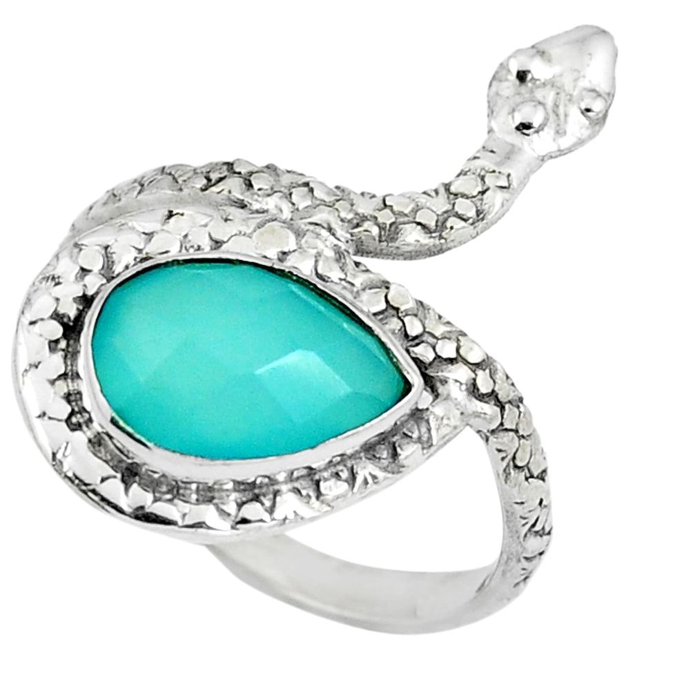 Natural aqua chalcedony 925 sterling silver snake ring size 8.5 m80930