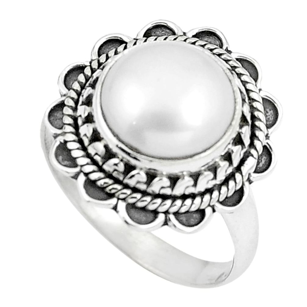 925 sterling silver natural white pearl round ring jewelry size 7 m80954