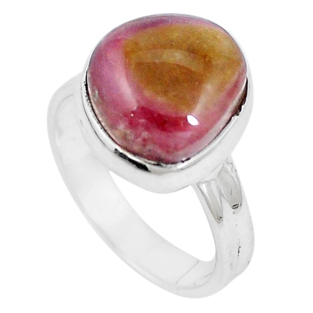 Natural pink bio tourmaline 925 sterling silver ring size 6.5 m80963